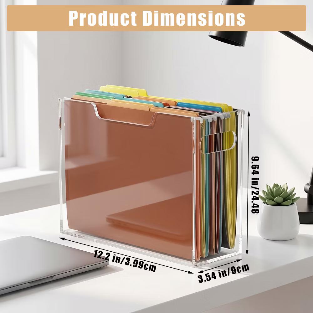 File Organizer Box for Letter Size Hanging Folders, Acrylic Desk File Holder with Portable Handle, Clear Modern Document Storage Rack for Office - Image 27