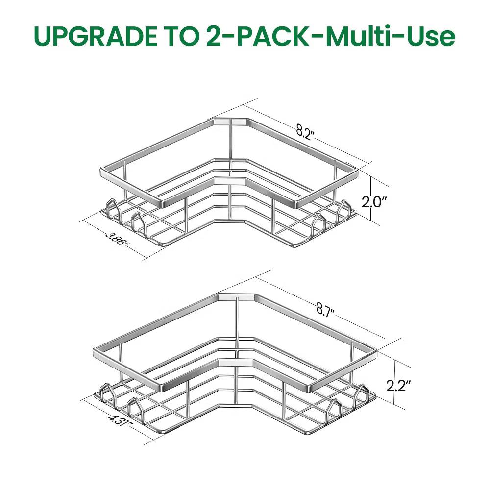 Dcolora Adhesive Shower Caddy 2 Pack Stainless Steel Corner Bath Shower Shelves - Image 17