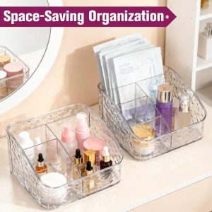 Mber Makeup Brush Holder Organizer, Makeup Brushes Holder for Vanity Skincare Cosmetic Organizer, Acrylic Desk Organizer for Makeup with 5 Compartment