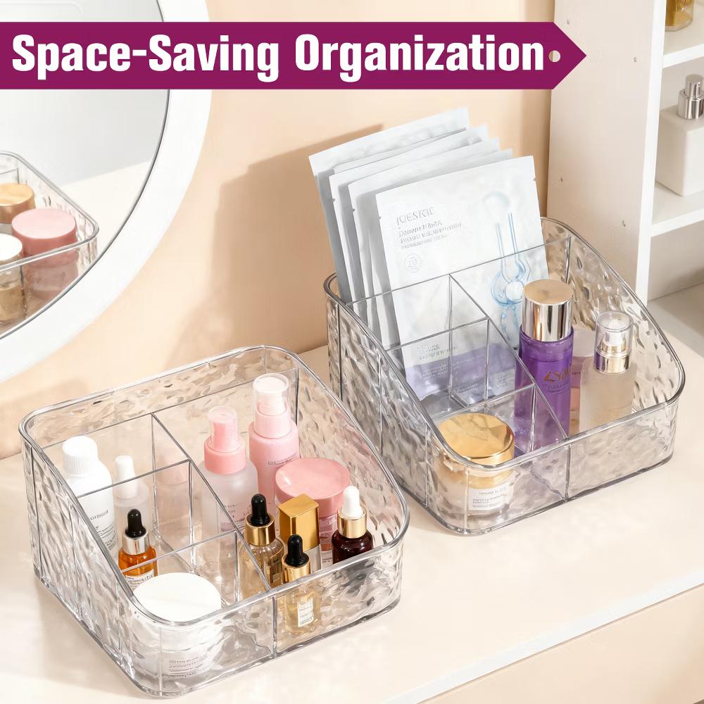 Mber Makeup Brush Holder Organizer, Makeup Brushes Holder for Vanity Skincare Cosmetic Organizer, Acrylic Desk Organizer for Makeup with 5 Compartment