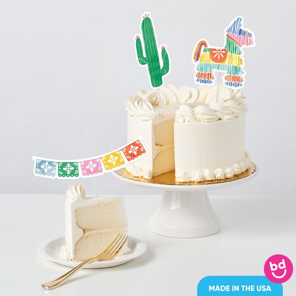 Fiesta Cake Topper Set, Mexican-Theme Birthday Party Decorations with Piñata and Cactus Designs – 3 Count - Image 5