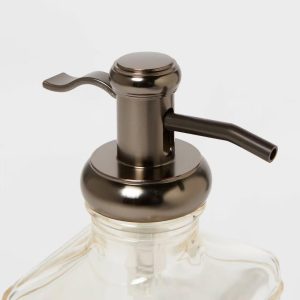 Short Antique Glass Soap Pump Brown - Traditional Style, Metal & Glass, Spot Clean, 11.8oz Capacity