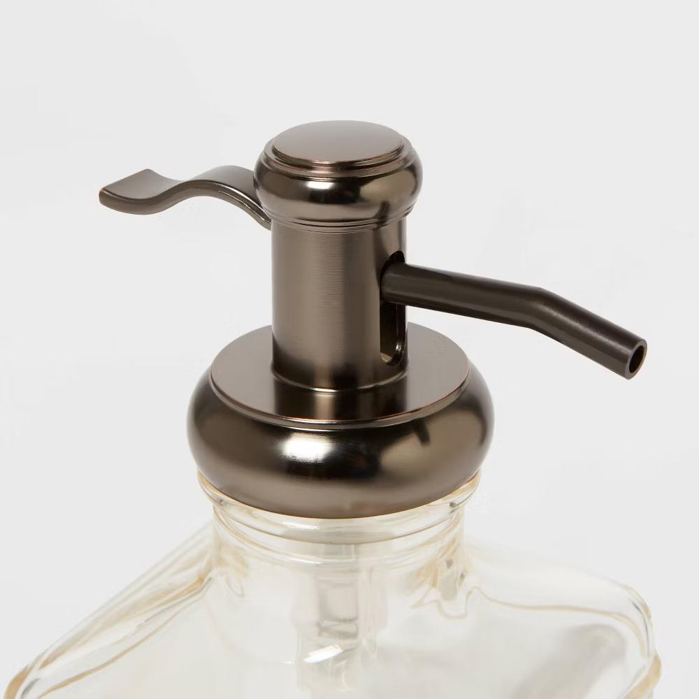 Short Antique Glass Soap Pump Brown - Traditional Style, Metal & Glass, Spot Clean, 11.8oz Capacity
