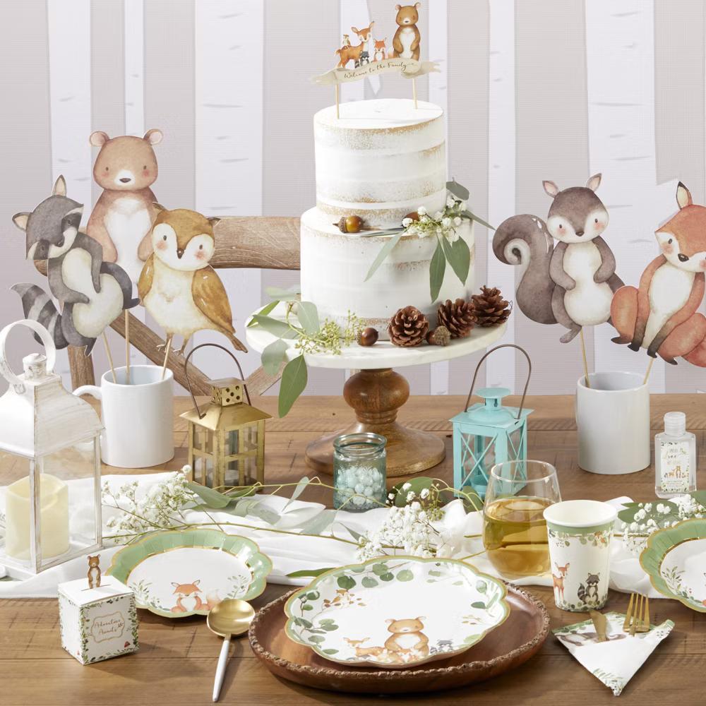 Woodland Baby Shower Decorations, 78-Piece Disposable Party Plates, Cups & Napkins Set for 16 Guests – Baby Shower Table Decor - Image 3