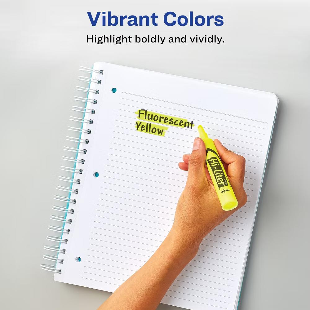 Avery Hi-Liter Desk-Style Highlighters, SmearSafe, Chisel Tip, 12 Yellow Highlighters (98035)