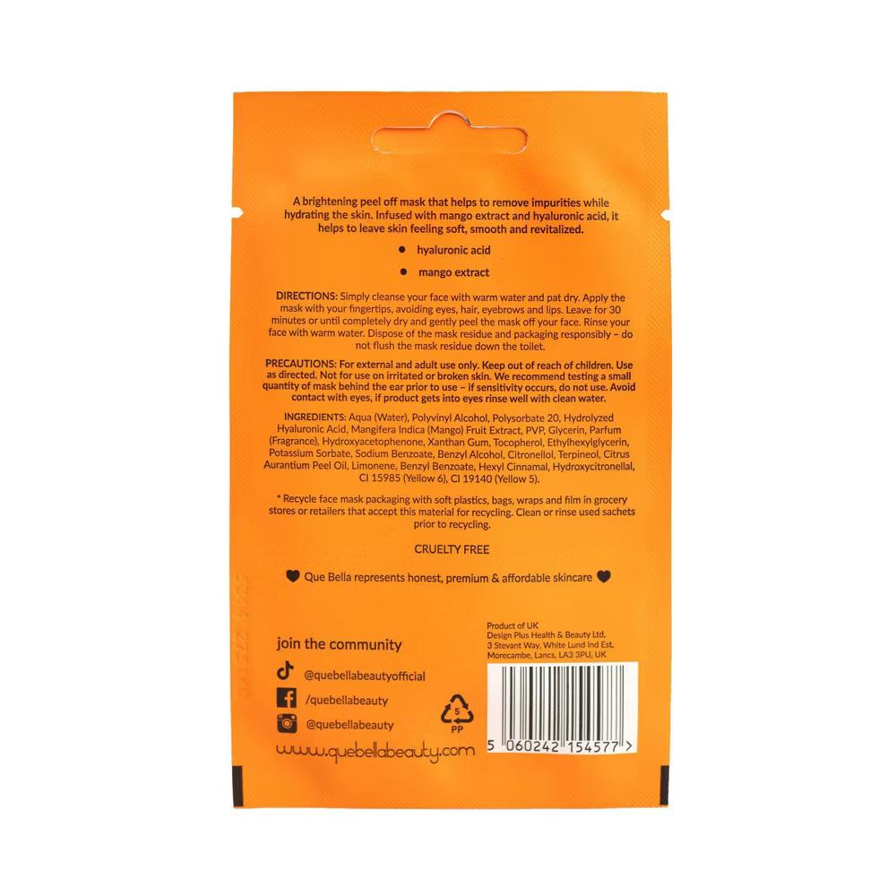 Que Bella Brightening Mango Peel-off Mask - 0.35oz: Vegan, Contains Hyaluronic Acid, For All Skin Types, Gel - Image 5