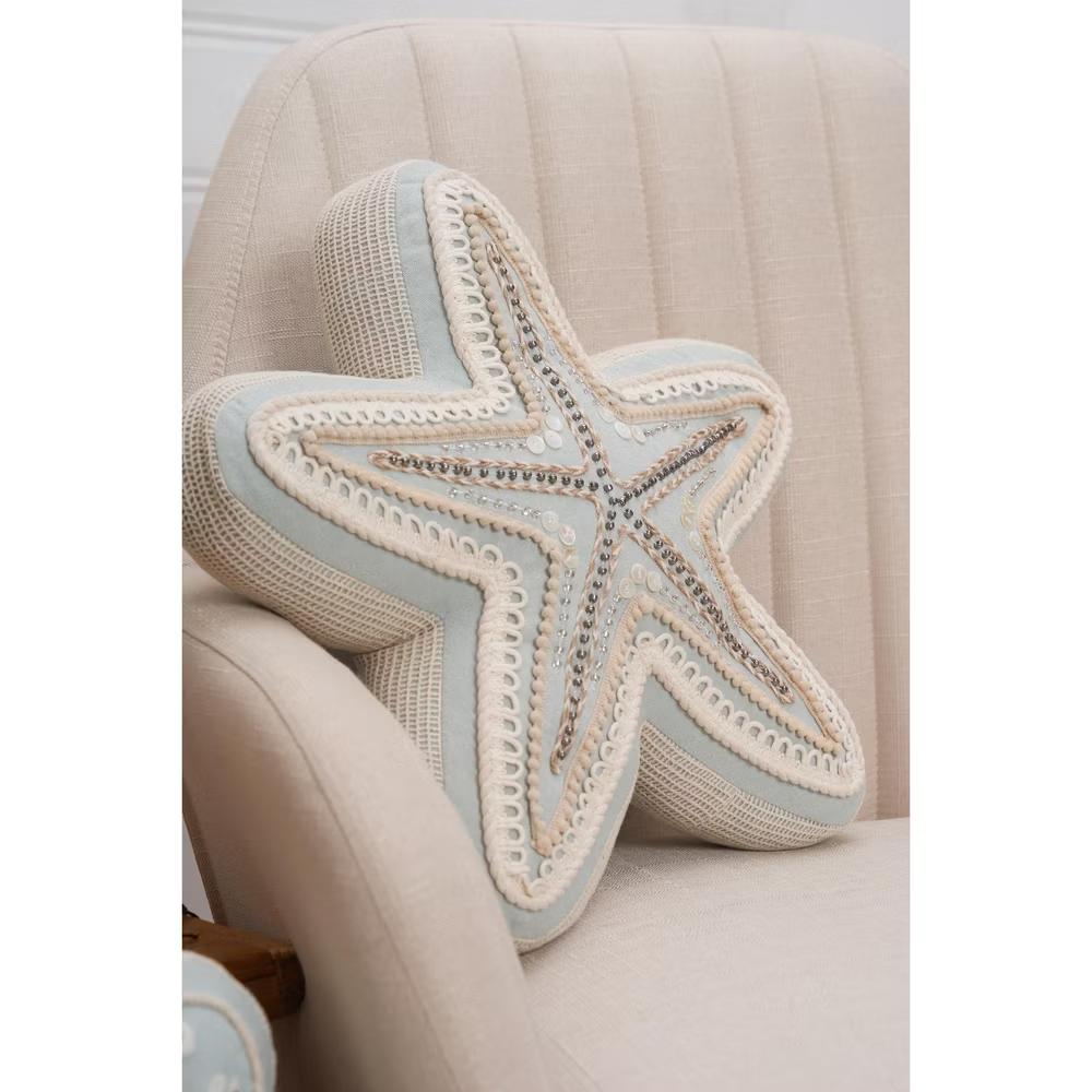 C&F Home Beaded Starfish Embellished Mini Accent Pillow 14" - Image 2