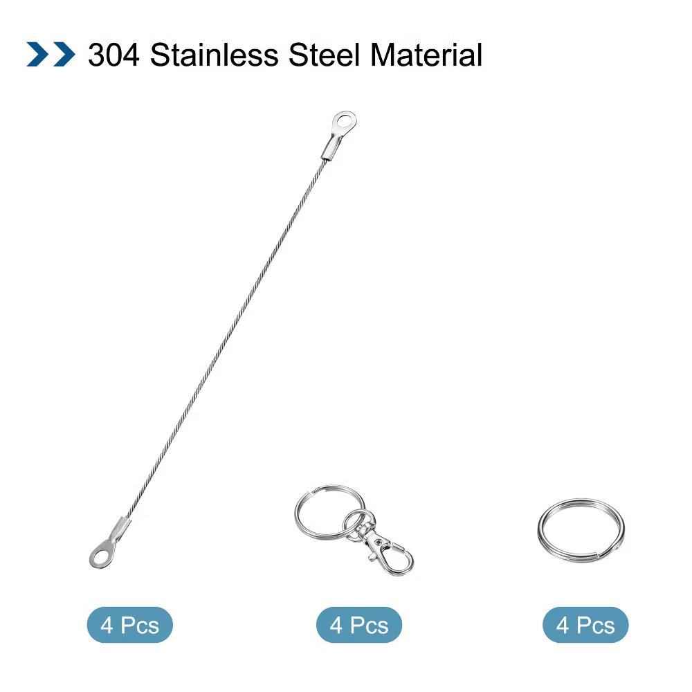 Lanyard Cable Rope with Key Ring Keychains Silver 4 Pcs - Image 16