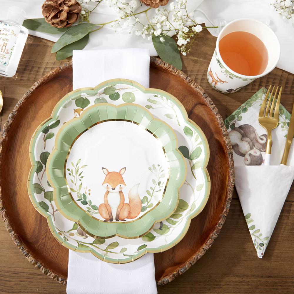 Woodland Baby Shower Decorations, 78-Piece Disposable Party Plates, Cups & Napkins Set for 16 Guests – Baby Shower Table Decor - Image 7