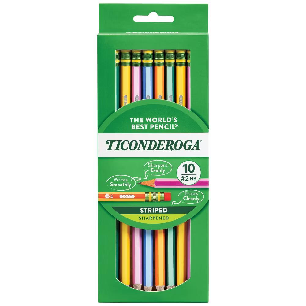 Ticonderoga 10ct Pencil Presharp Striped: Presharpened School Supplies for Kids, Back to School Essentials - Image 2