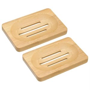 Natural Bamboo Wooden Soap Dish with Self-Draining for Bathroom Bathtub