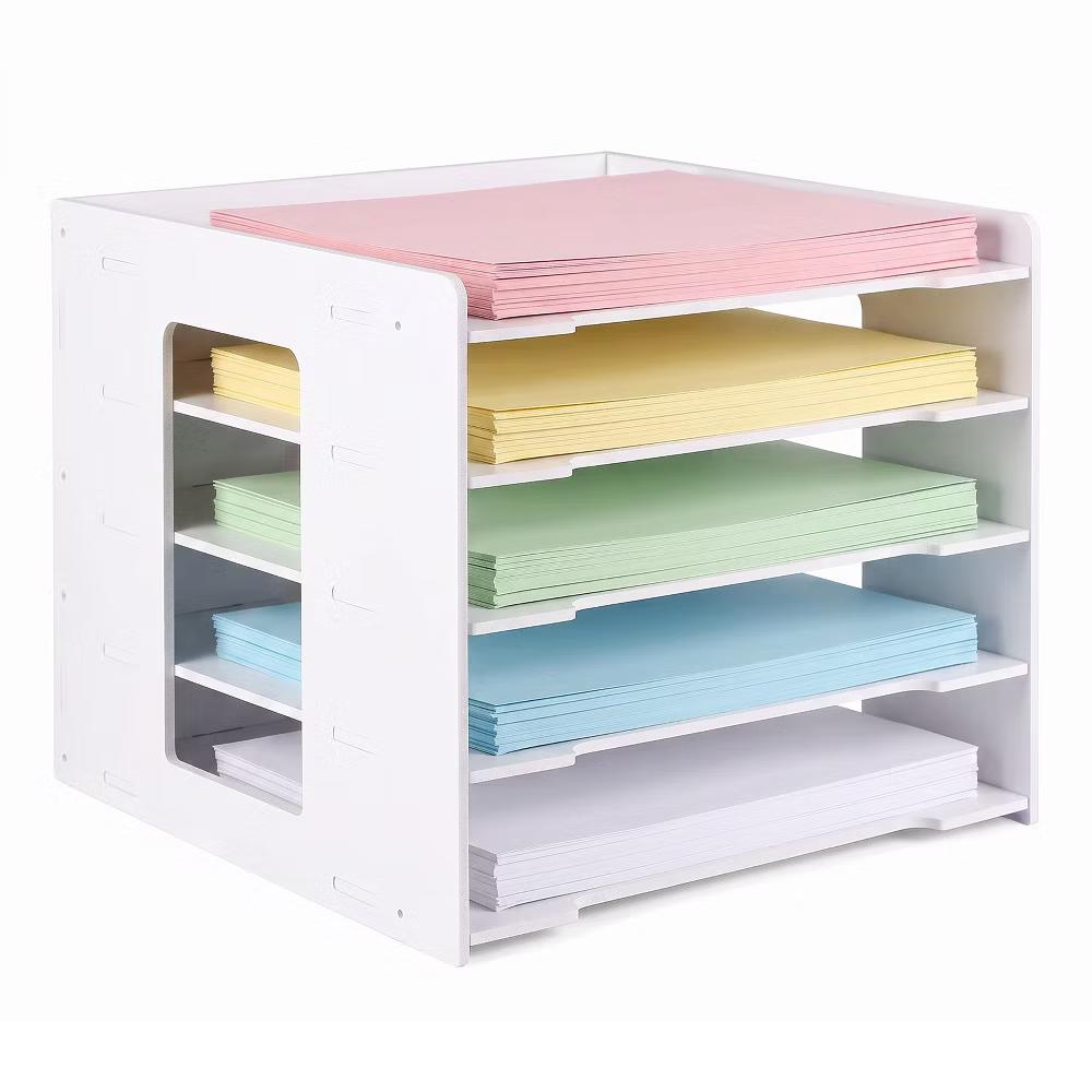 Multi-Layer Desktop File Organizer, Adjustable A4 Paper Storage Rack, Waterproof PVC Wood Plastic Board, Office Desk Folder Holder - Image 10