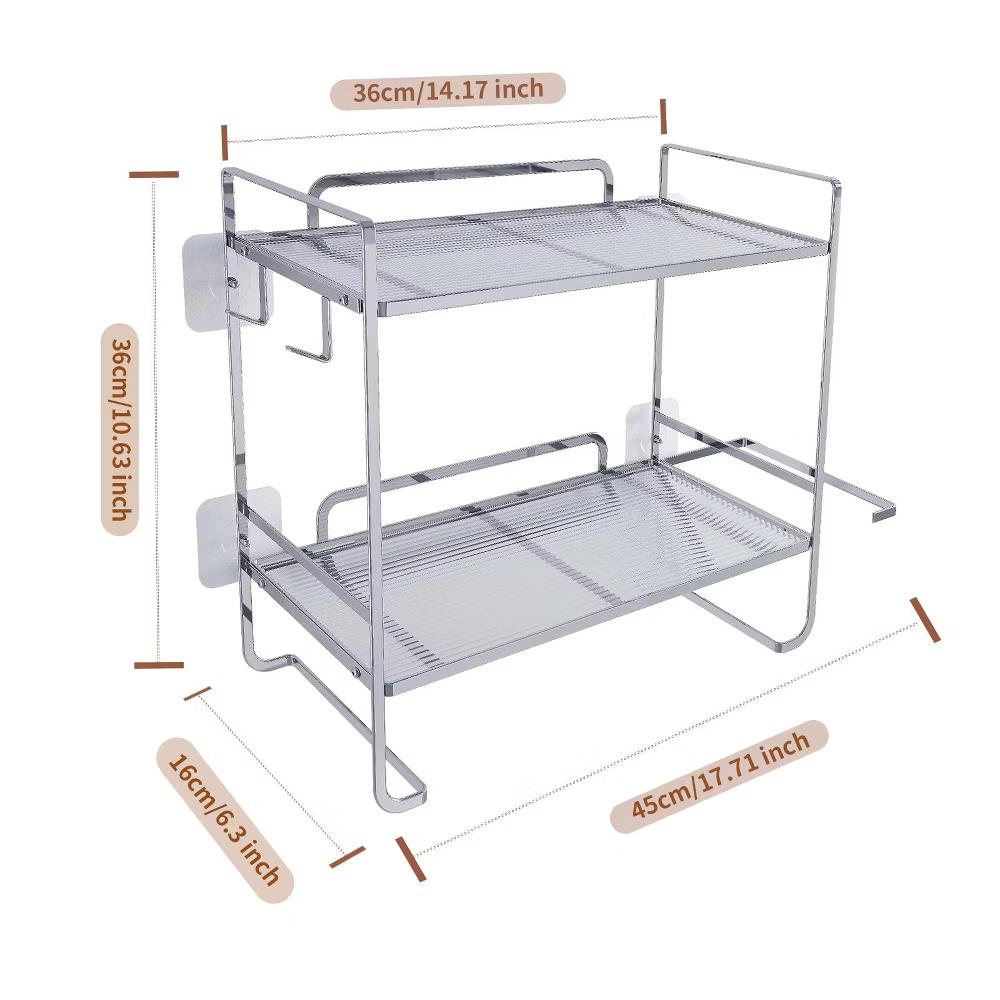 Over The Toilet Storage Shelf, 2 Tier Bathroom Organizers and Storage With Paper Holder & 2 Hooks, Wall Mounted Back of Toilet Shelf Organizer - Image 2