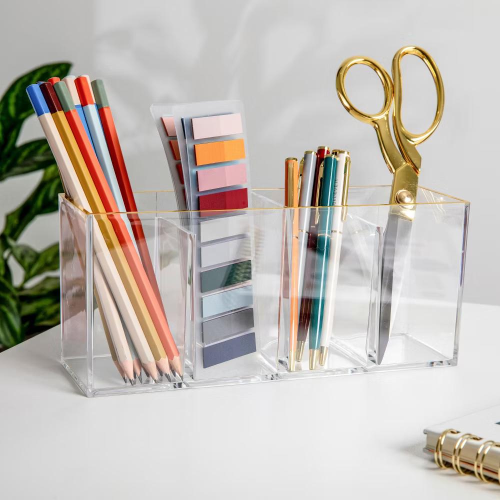 Martha Stewart Kerry Plastic 4 Compartment Pen Holder Office Desktop Organizer with Gold - Image 6