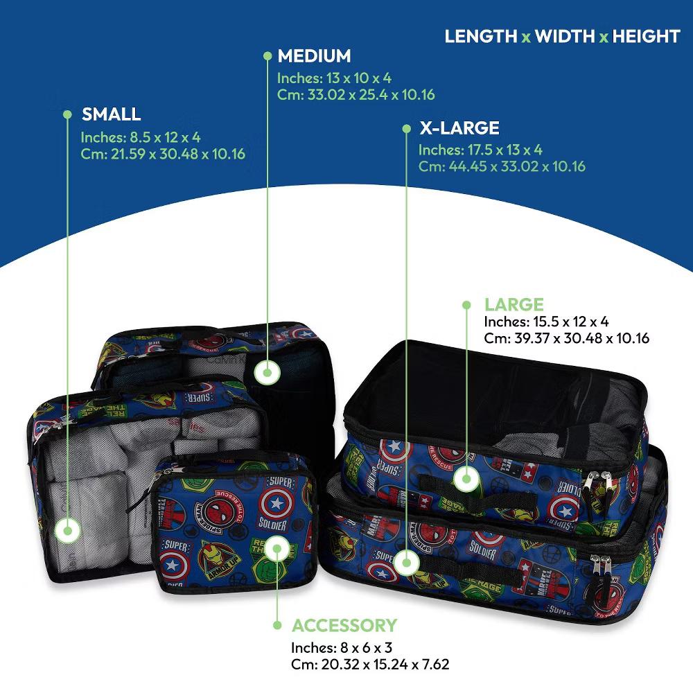 Comics Packing Cube Set - Spiderman, Ironman, Captain America, Hulk - 5 Piece Packing Cube Travel Essential - Luggage Organizer Set - Image 3
