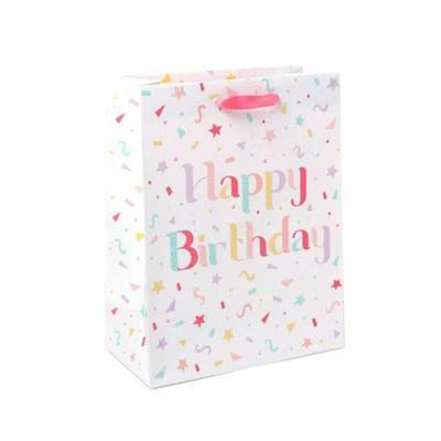 Medium Birthday Gift Bag with Glitter - Multicolor Typography, Paper, 12.75" Height, 10" Width - Image 2