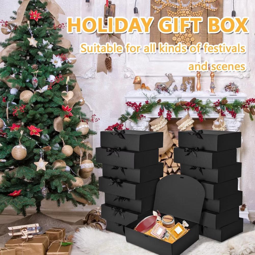 12 Pack Black Gift Boxes with Lids 12 9.8 3.1 Inch Ribbon Luxury Boxes for Bridesmaid Graduation Wedding Birthday Party - Image 2