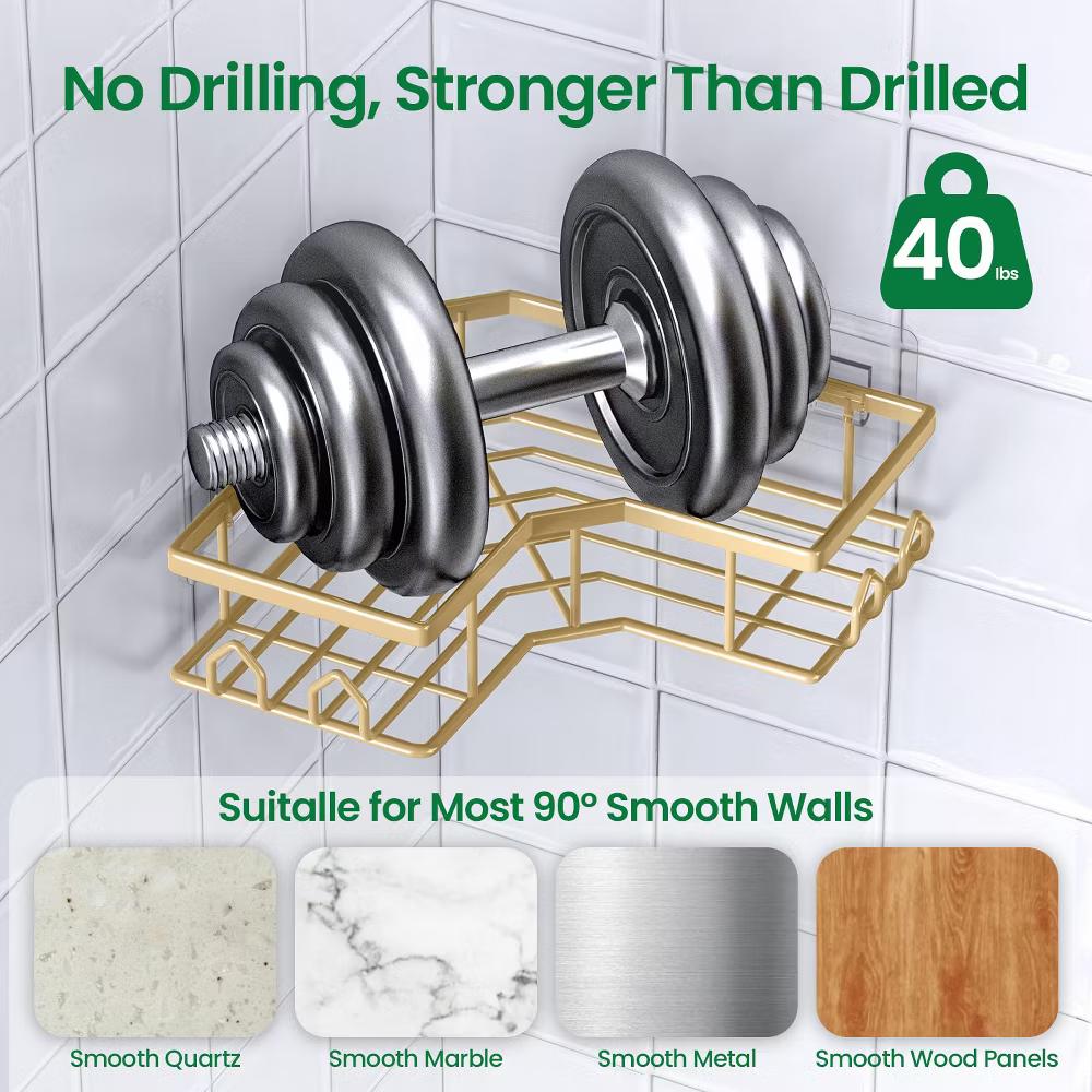 Dcolora Adhesive Shower Caddy 2 Pack Stainless Steel Corner Bath Shower Shelves - Image 9