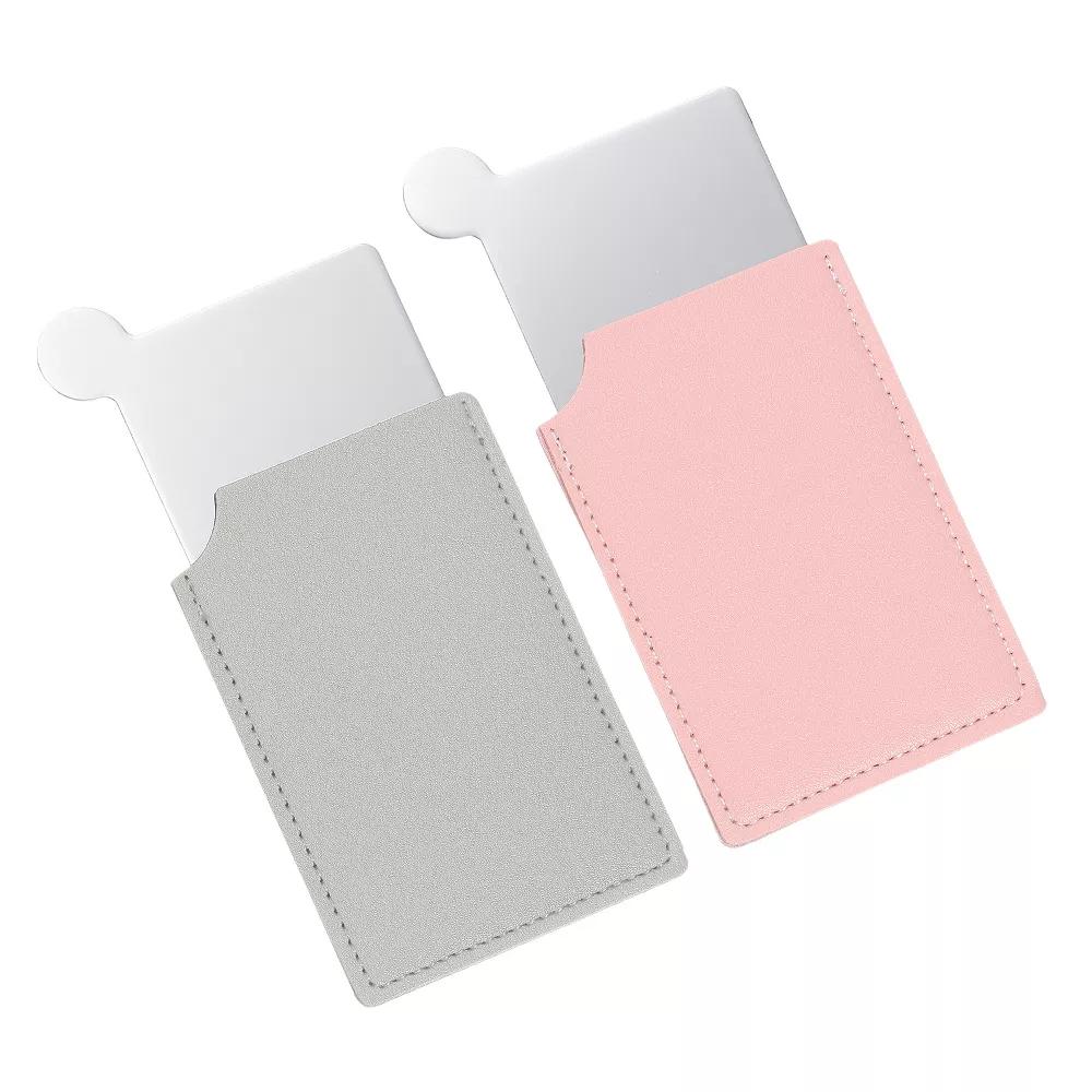Small Rectangle Travel Women Portable Pocket Mirror with Leather Case 2 Pcs - Image 23