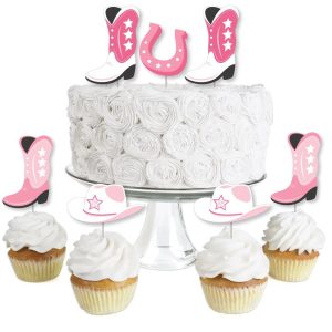 Rodeo Cowgirl - Dessert Cupcake Toppers - Pink Western Party Clear Treat Picks - Set of 24