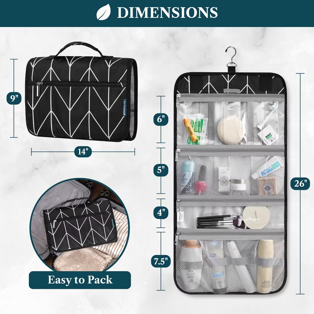 Hanging Toiletry Bag Women Men, Travel Kit Foldable Waterproof Organizer, Roll up Cosmetics Makeup Essentials Jewelry Case - Image 11