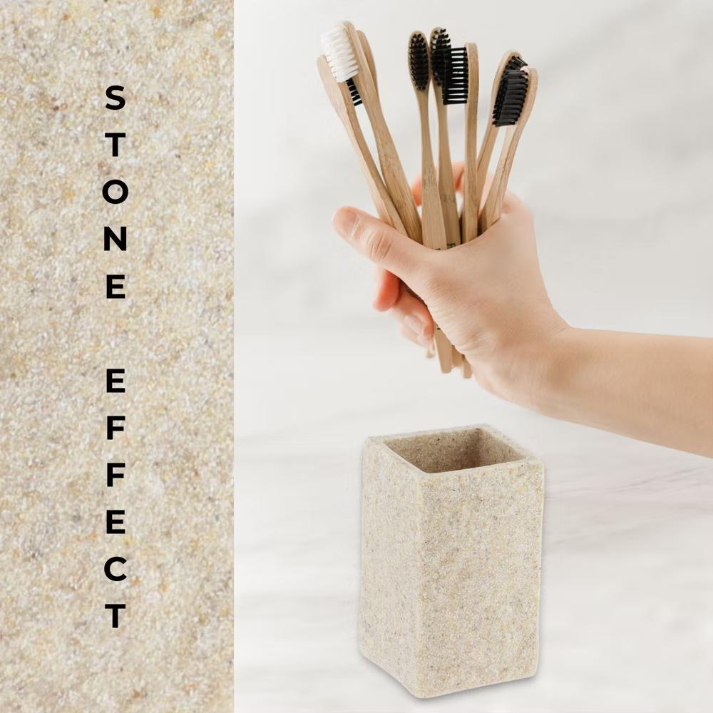 French Home Goods Modern Square Resin Stone Effect Bathroom Tumbler – Versatile Toothbrush Holder, Makeup Brush Cup and Countertop Organizer - Image 20