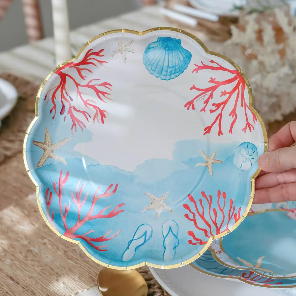 Beach Party 62 Piece Coastal Party Tableware Set, Birdal Shower Decorations Plates & Napkins, Vibrant Floral Nautical (16 Guests) - Image 6