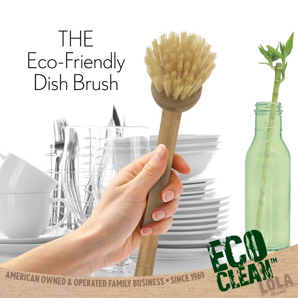 Eco Clean Bamboo Dish Brush, 6 Pack, Multi Purpose, Sustainable Ergonomic Renewable Bamboo Handle, Fibers are Recycled Soda/Water Bottles - Image 3