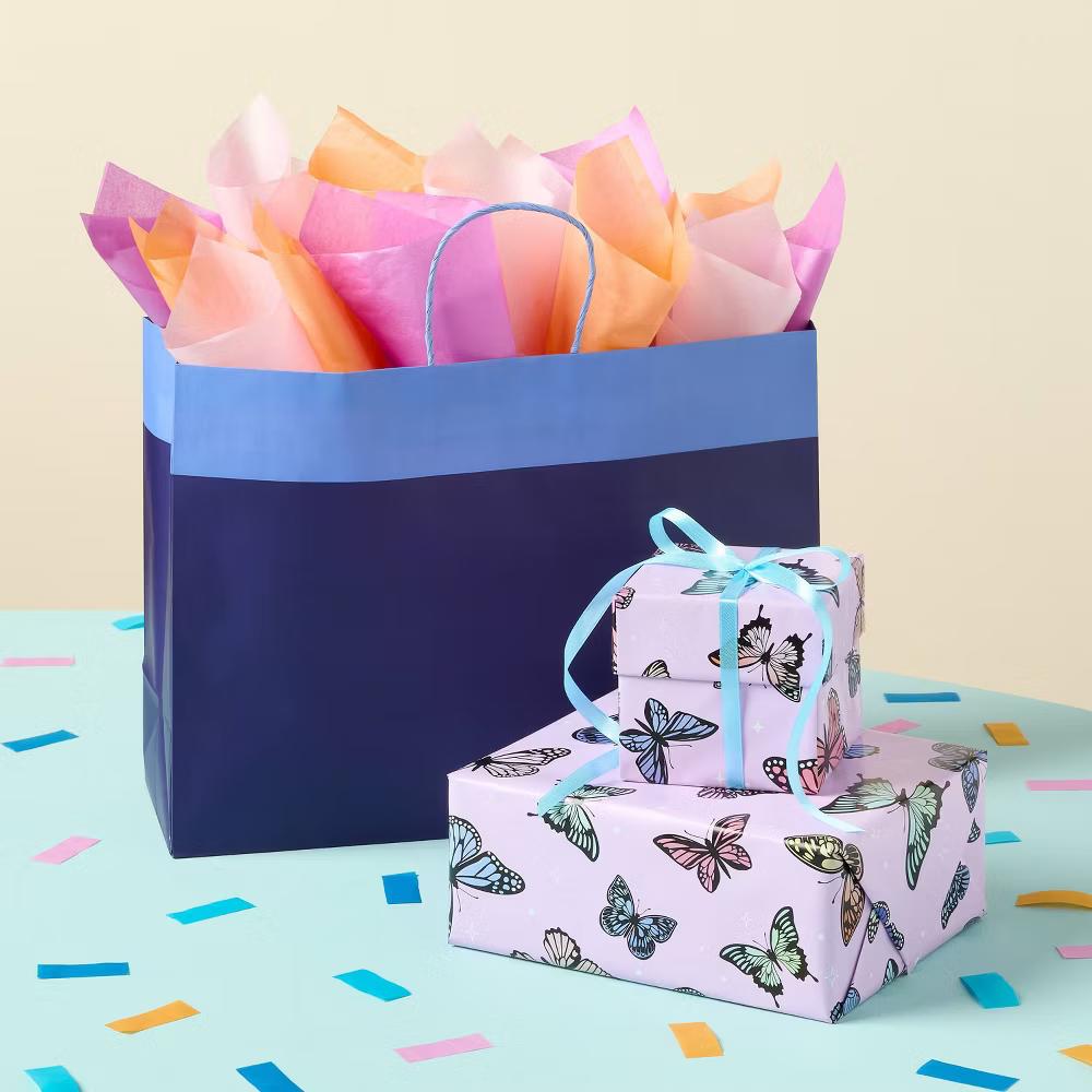 Large Colorblock Gift Bag Navy/Blue - Image 3