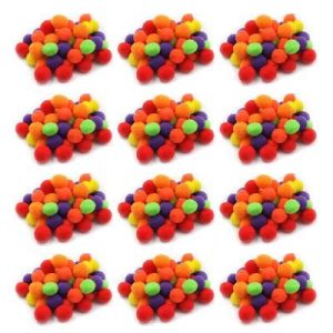 Pom-Poms 1", Assorted Hot Colors, 50 Per Pack, 12 Packs