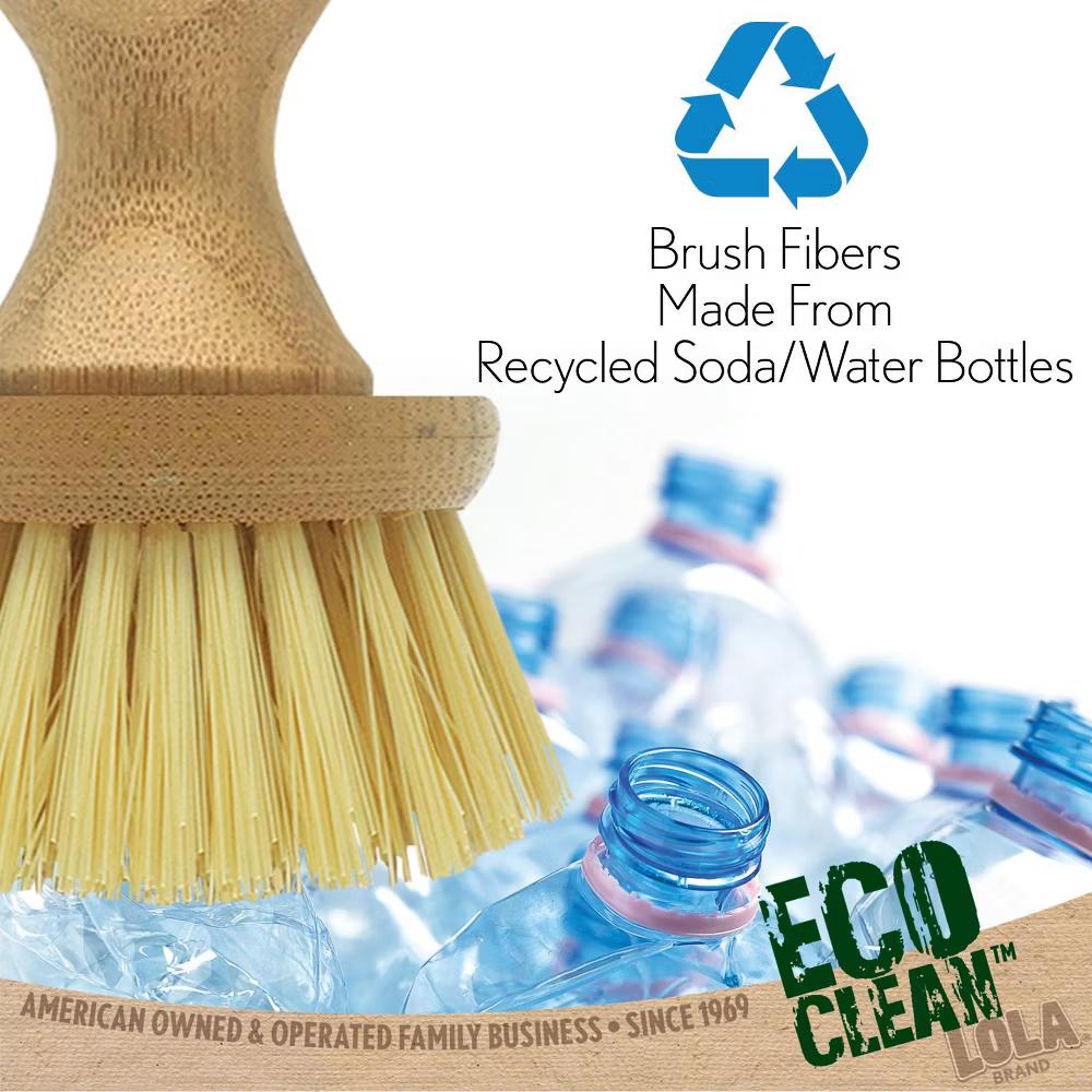 Vegetable Brush w/ Comfort Bamboo Knob, 2 Pack, Durable Poly Bristles, Natural Bamboo, Fibers are Recycled Soda/Water Bottles