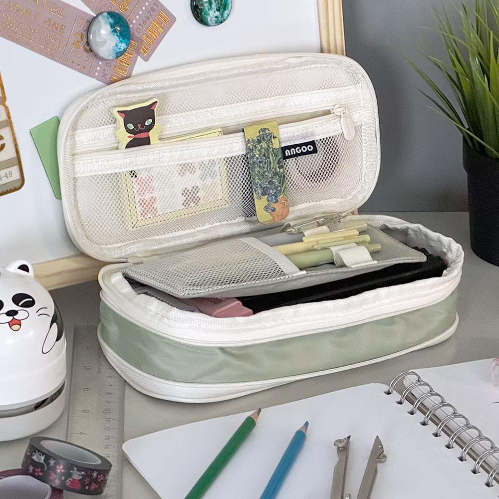 Large Capacity Pencil Case, Expandable Pencil Pouch for Stationery Tools, Pistachio Green - Image 4