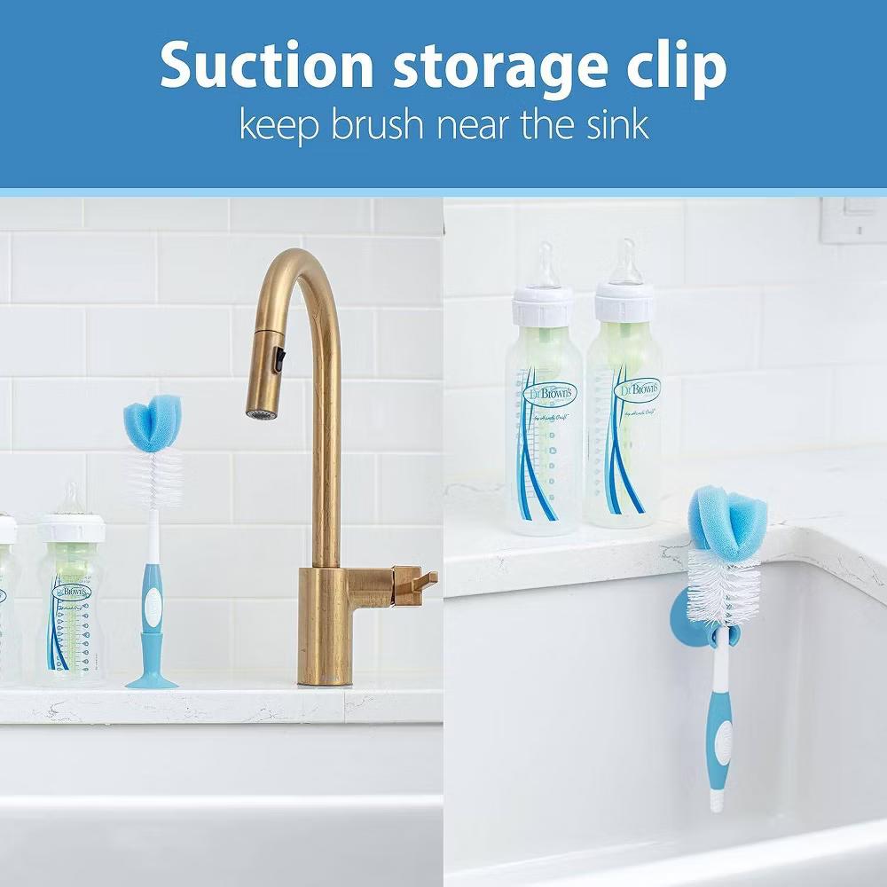 Dr. Brown's Baby Bottle Cleaning Brush, Sponge and Bristle Brush with Nipple Cleaner -3pk - Blue - Image 9