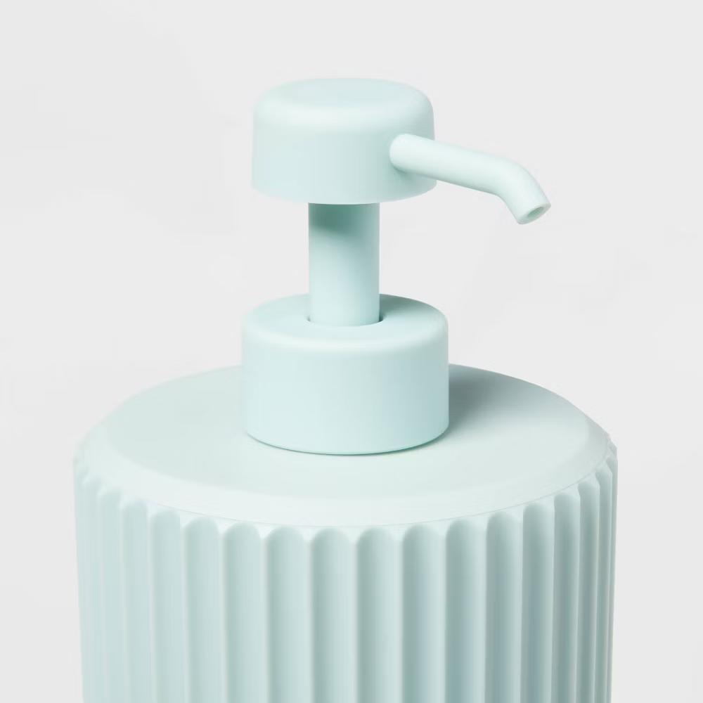 Fluted Kids' Soap Dispenser Teal - Plastic Hand Soap Pump for Bathroom, 450ml Capacity