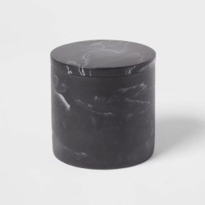 Marble Bath Canister Black - Resin Bathroom Accessories, Qtip Jar, Spot Clean Care