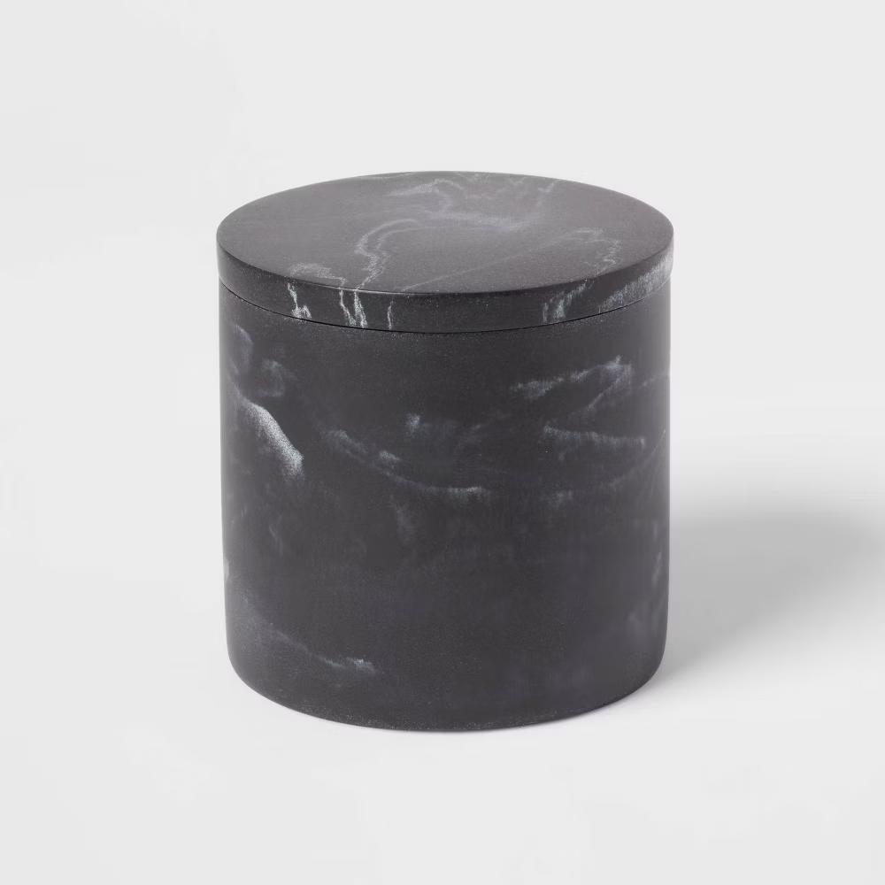 Marble Bath Canister Black - Resin Bathroom Accessories, Qtip Jar, Spot Clean Care