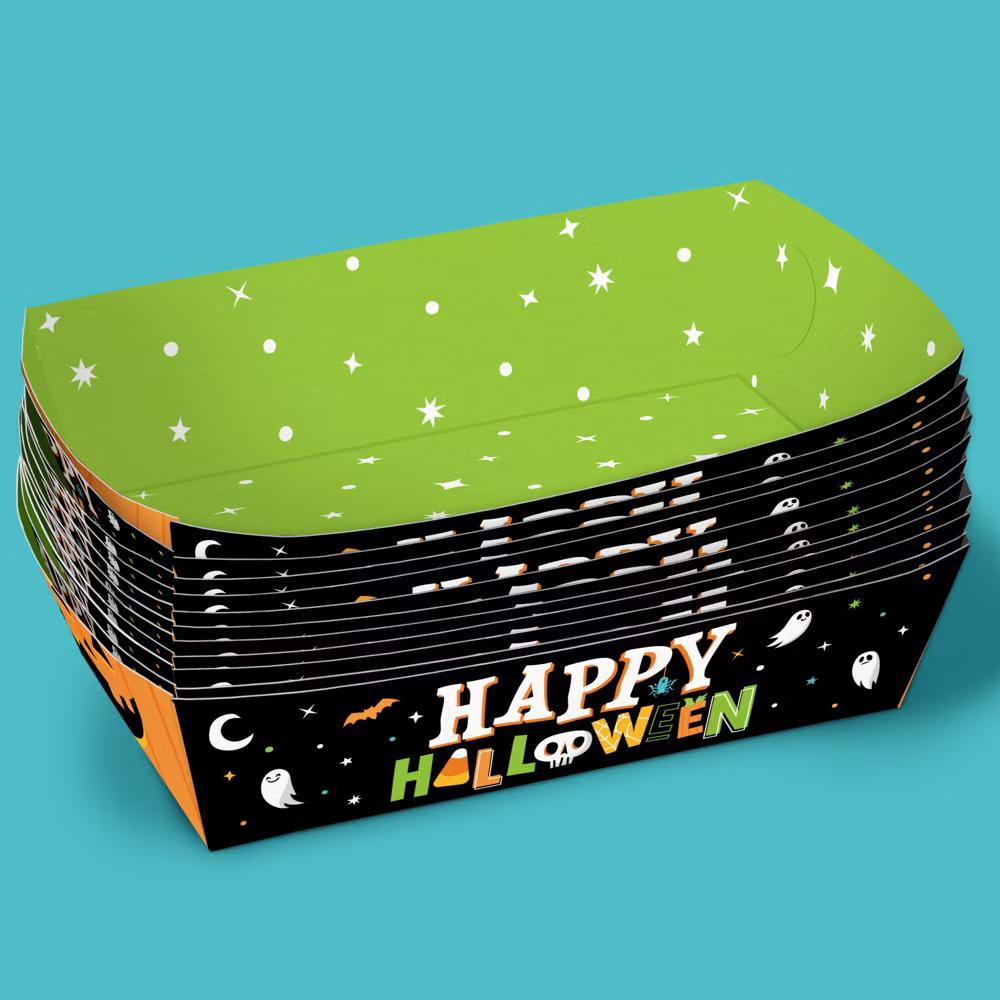 Jack-O'-Lantern Party Paper Food Trays, Disposable Food Boats for Kids Halloween Party, Double-Sided Meal Holders - 12 Ct - Image 3