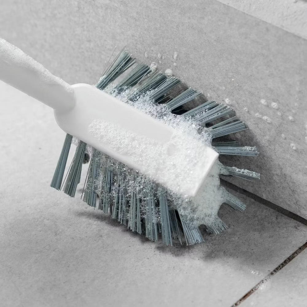 OU Multipurpose Scrub Brush, Heavy Duty Cleaning Scrubber Brush for Bathroom & Kitchen, Nonslip Soft Grip Handle & Built-In Scraper - Image 2