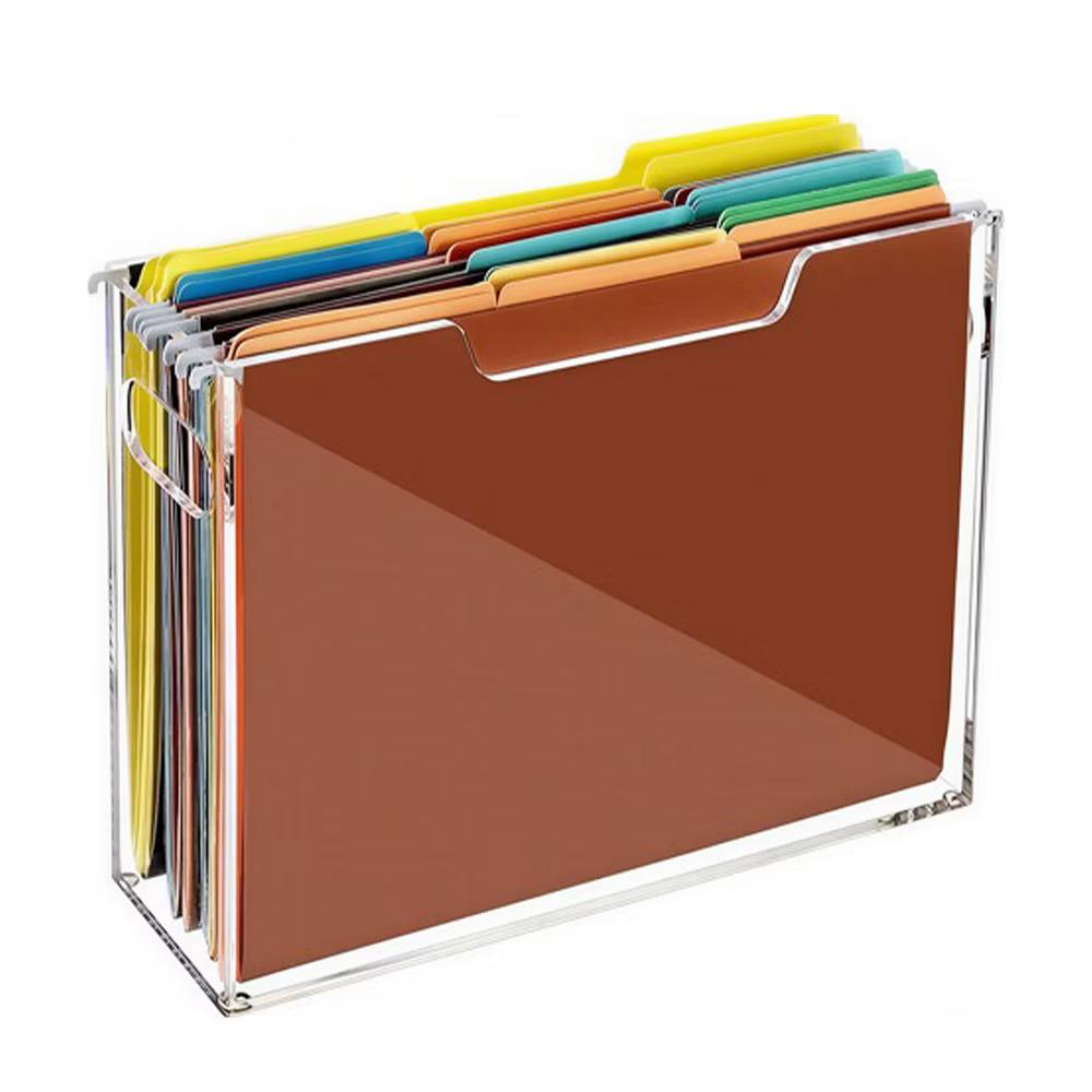File Organizer Box for Letter Size Hanging Folders, Acrylic Desk File Holder with Portable Handle, Clear Modern Document Storage Rack for Office - Image 25