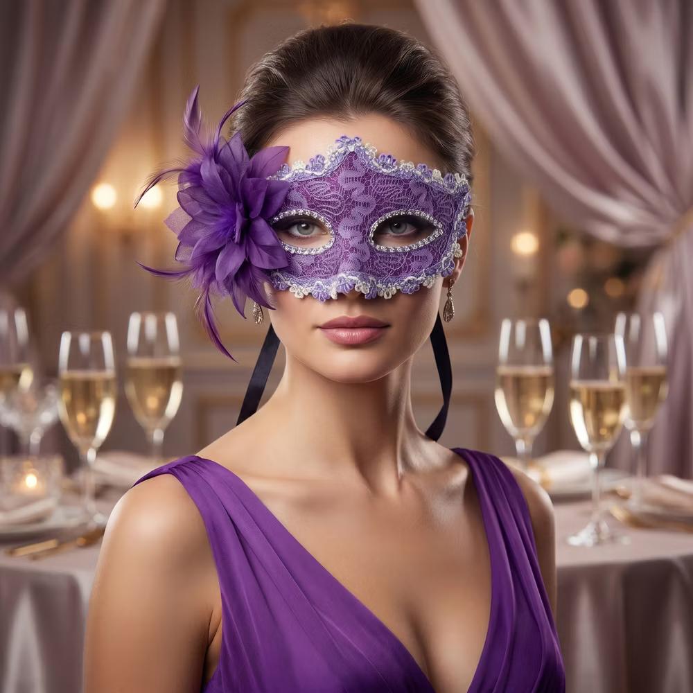Venetian Masquerade Side Flower Rose Eye Mask for Halloween Costume Party Decor - Image 38