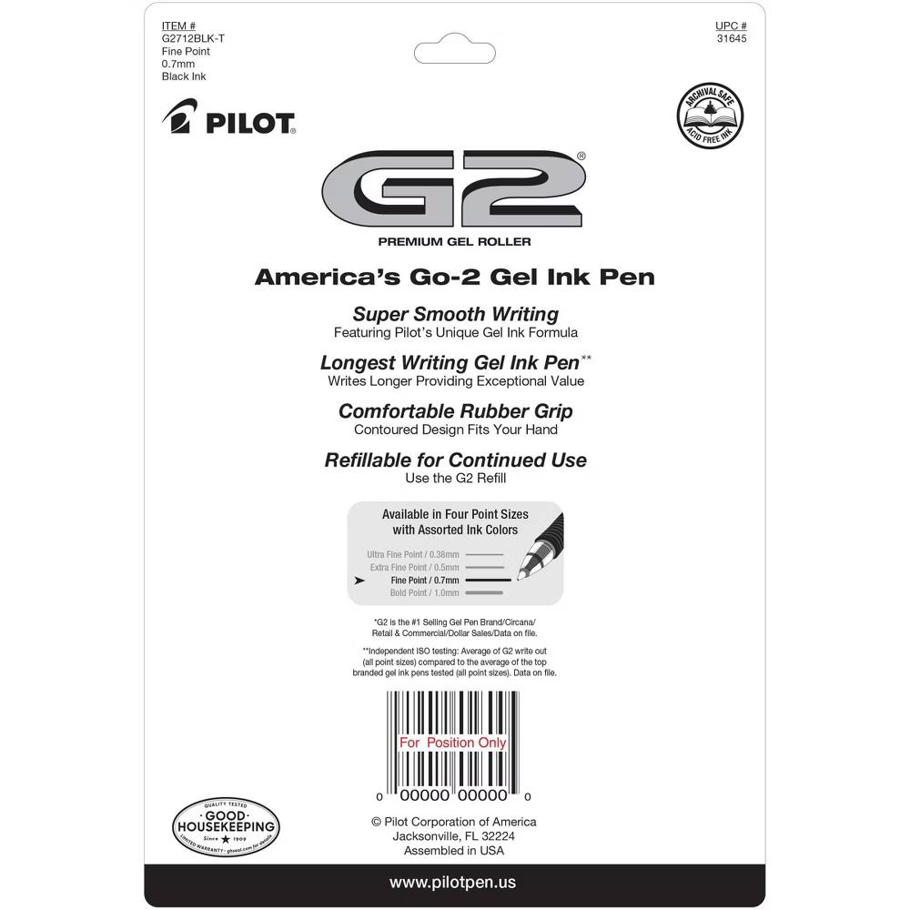 12pk G2 Gel Pens Fine Point 0.7mm Black Ink - Image 2