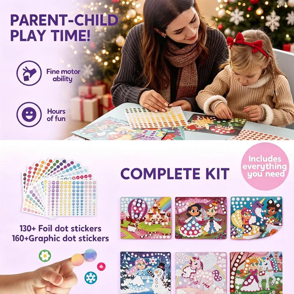 Unicorns Princess Dot Art Paper Craft Kit for Girls Age 3-8 No Mess DIY Stickers Kids School Arts Supplies Christmas Gifts Birthday Party favors - Image 8