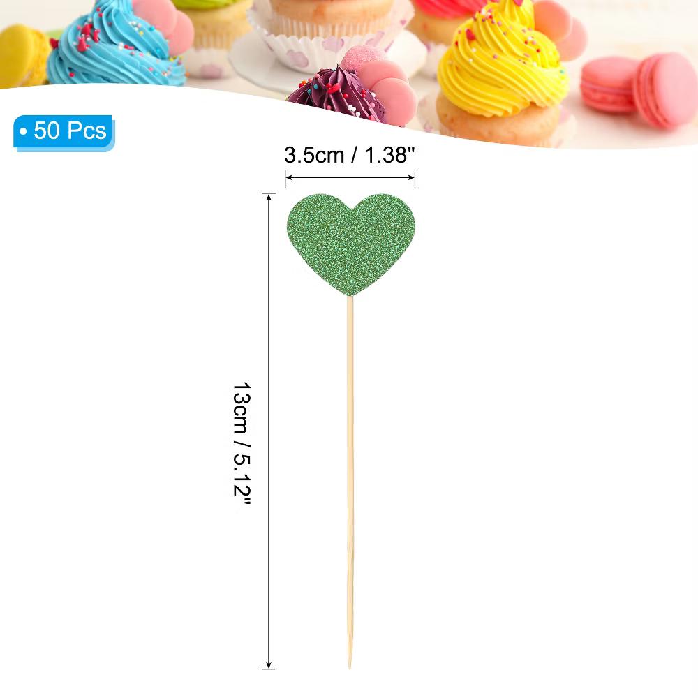 Wedding Engagement Birthday Decoration Heart Shape Cupcake Toppers Picks 50 Pcs - Image 16