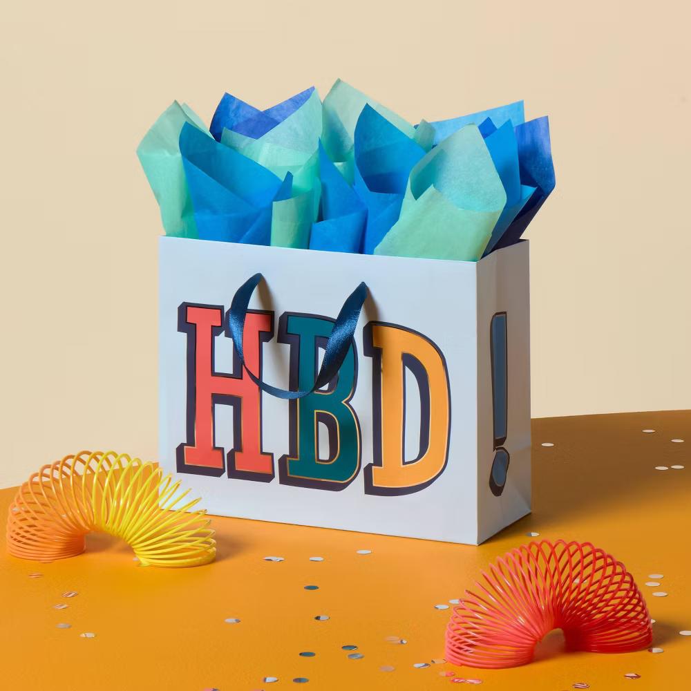 Small 'HBD' Birthday Gift Bag Blue - Image 3