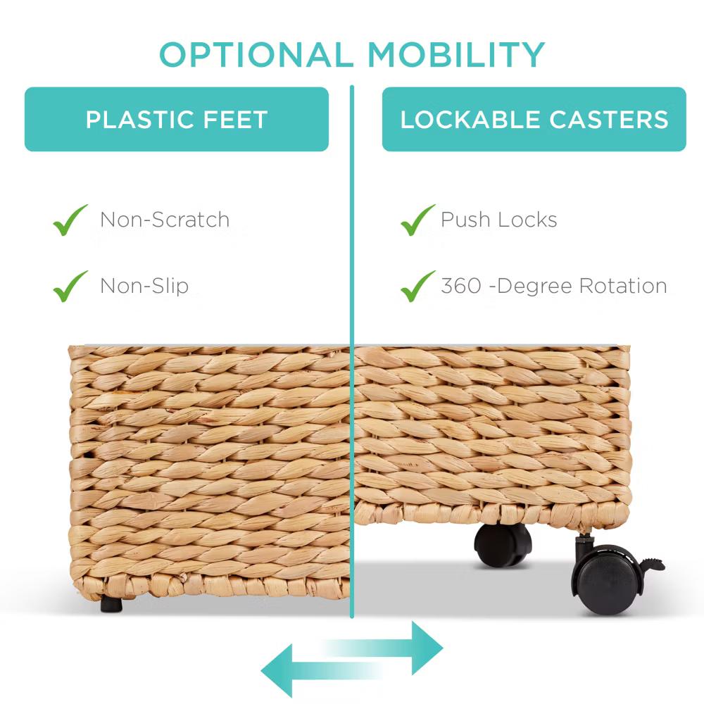 Best Choice Products Hyacinth Rolling Filing Cabinet Mobile Organizer Storage Basket w/ Lid, Locking Wheels - Natural - Image 18