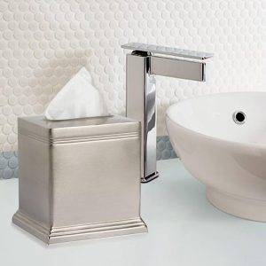 Dual Ridge Boutique Tissue Box Cover - Stainless Steel, Metallic Pewter, 6" Height, 5.5" Square Holder