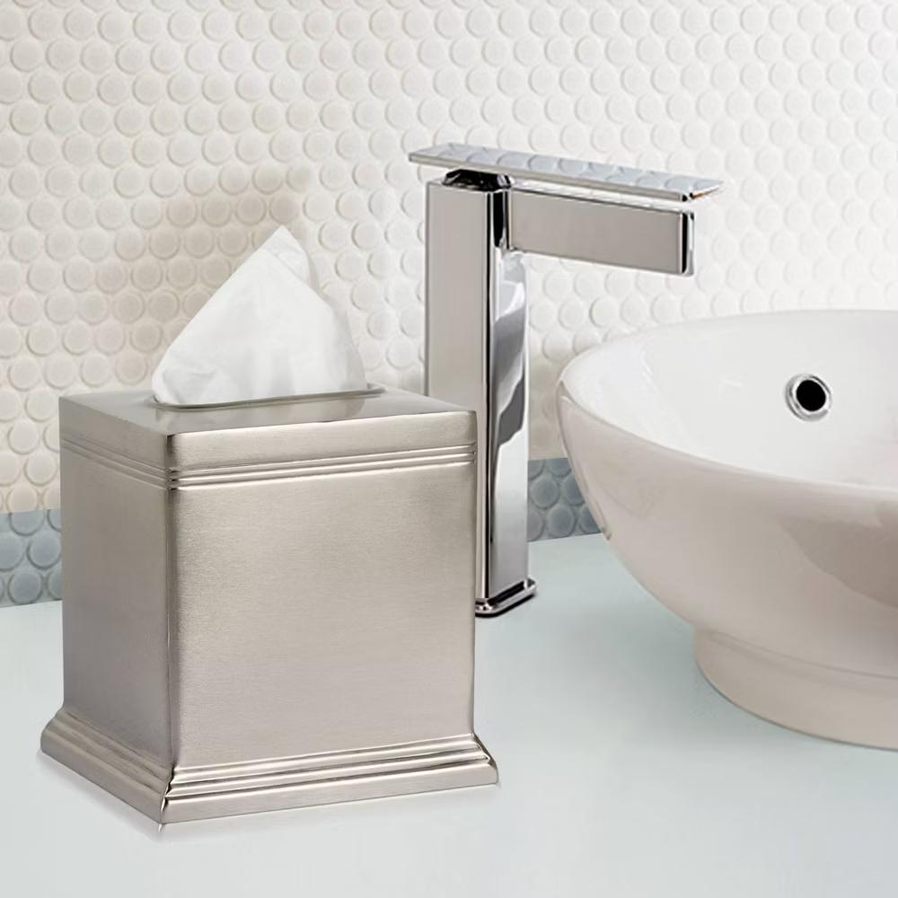 Dual Ridge Boutique Tissue Box Cover - Stainless Steel, Metallic Pewter, 6" Height, 5.5" Square Holder