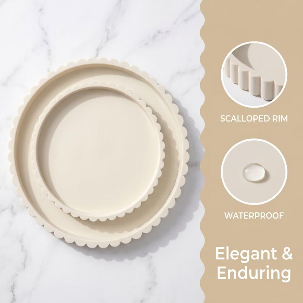 2Pc Round Silicone Vanity Tray Set Decorative Catchall Organizer for Bathroom Countertop Perfume White - Image 45