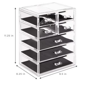 Acrylic Makeup Organizer Case - Big Clear Makeup Organizer for Vanity, Bathroom, College Dorm, Closet, Desk