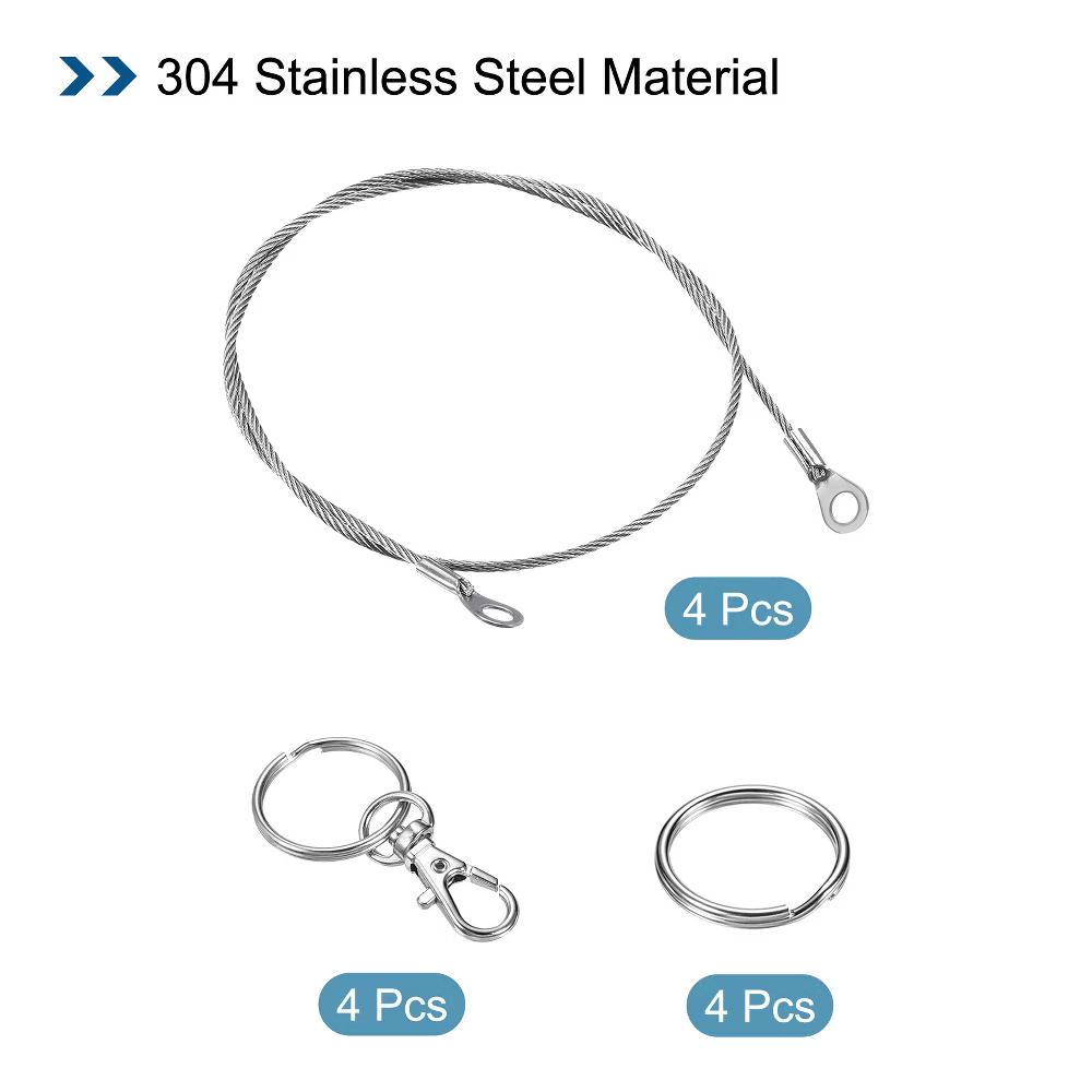 Lanyard Cable Rope with Key Ring Keychains Silver 4 Pcs - Image 50
